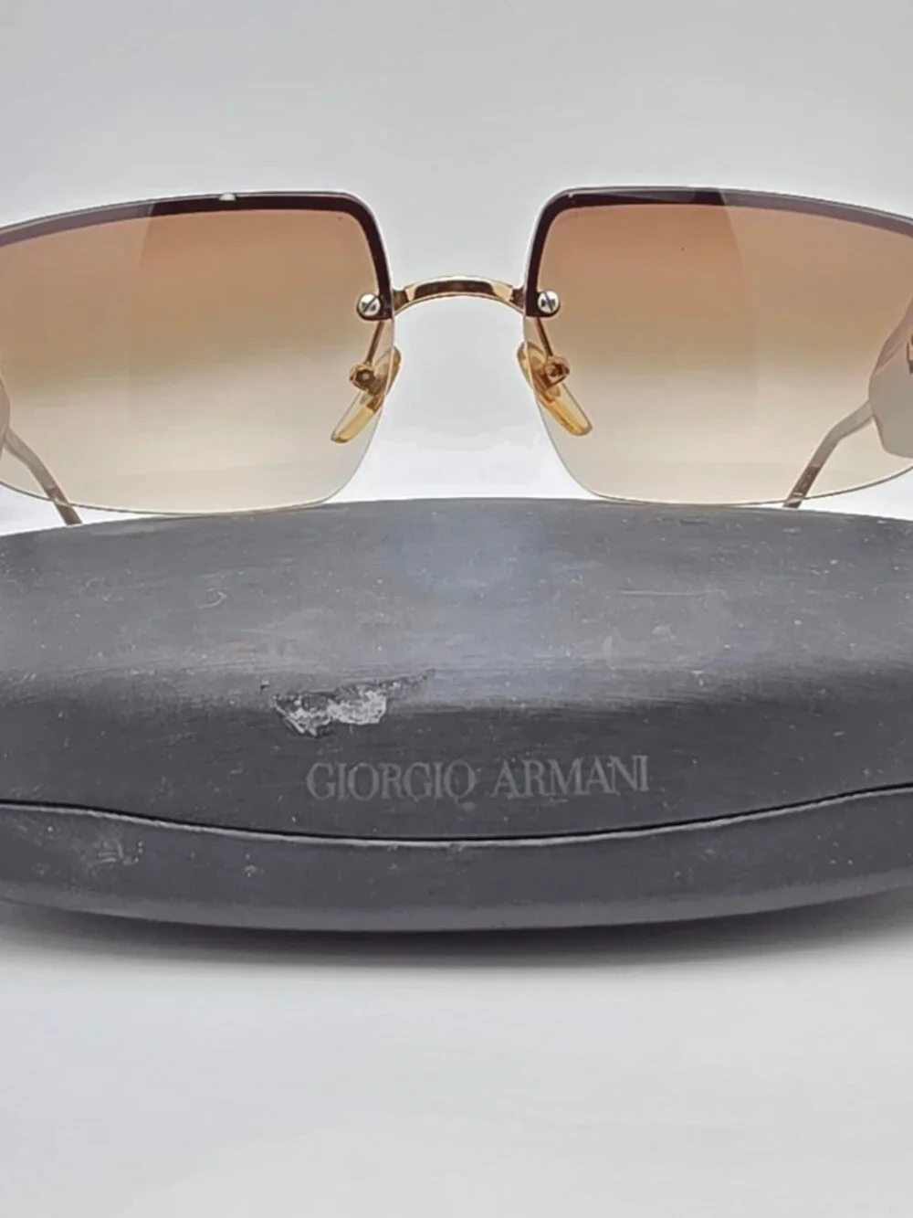 Giorgio Armani 1525 743 Gold Frame Brown Gradient Lens Semi Rimless Sunglasses